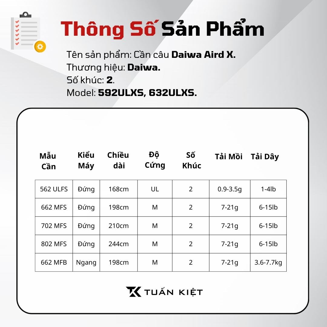 Cần lure máy đứng Daiwa AIRD X 2 khúc cắm